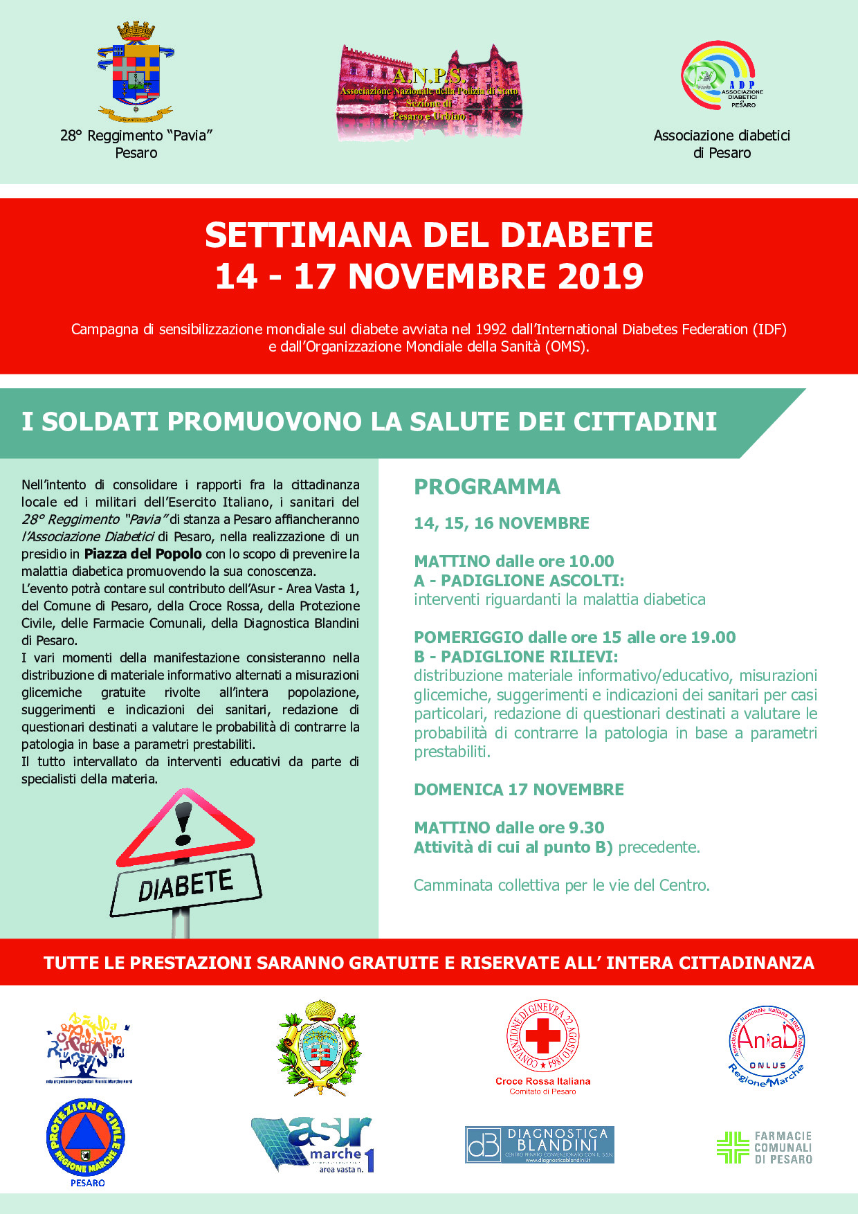 I soldati promuovono la salute dei cittadini – Pesaro 14 – 17 Novembre 2019