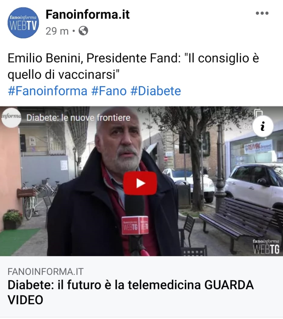 Il presidente nazionale FAND intervistato su Tv locale raccomanda la vaccinazione per tutti e la telemedicina quale continuità assistenziale